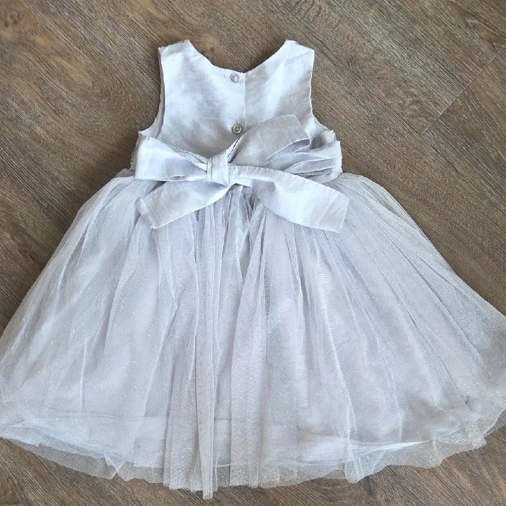 Marmellata White Quilted Bodice Gray Metallic Toddler Girl Dress Size 2T